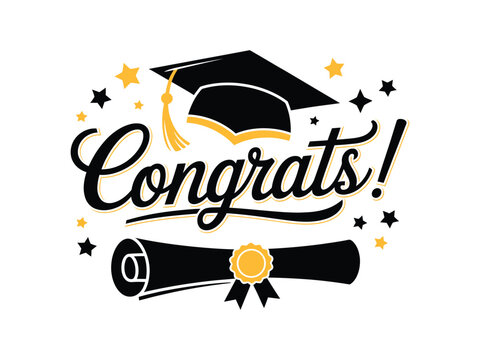 Class of 2019 graduation congratulations vector illustration featuring cap diploma and festive greeting sign for school and university ceremony