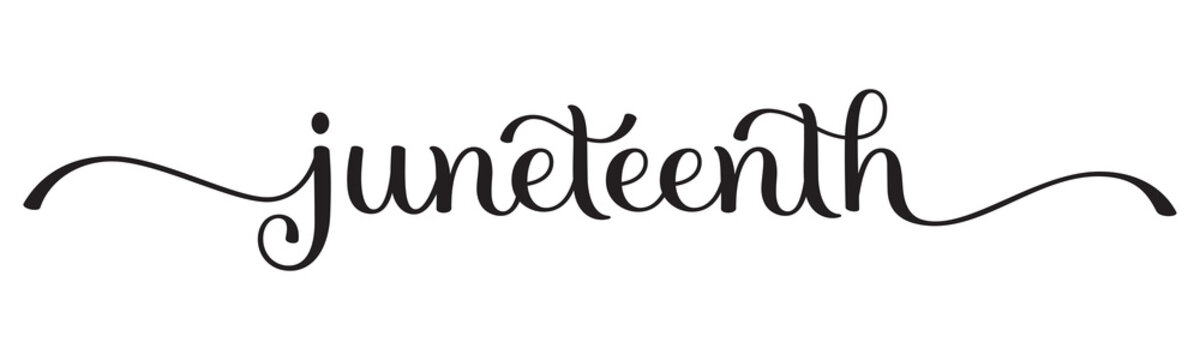 JUNETEENTH black brush lettering banner on transparent background