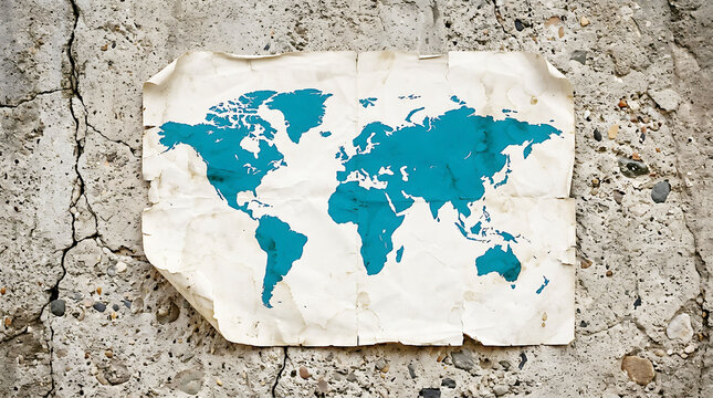World map with cracked concrete wall background