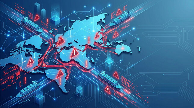 Digital cargo ship trade route tariff alert global map import export shipping route freight transport supply chain customs duty logistics network