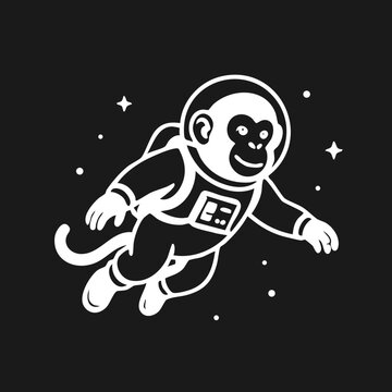 Graphic vector illustration of a cute monkey astronaut in a space suit floating in outer space with stars.
