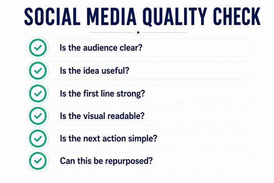 It&rsquo;s a social media quality check checklist with five questions and checkmarks.