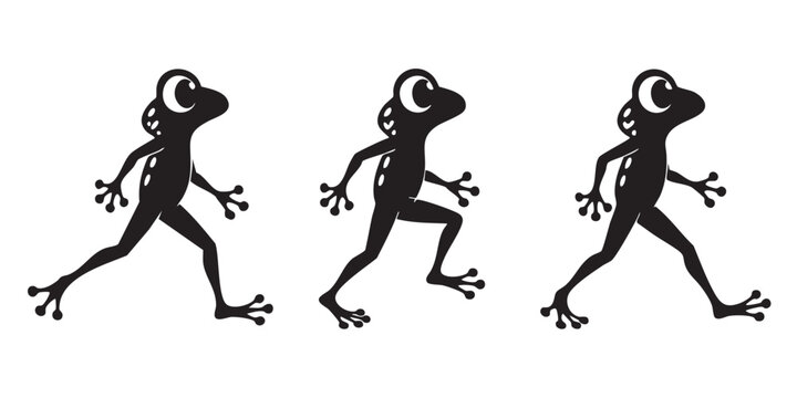 Frog Silhouette Set &ndash; Three Jumping Poses, Black Vector Illustrations