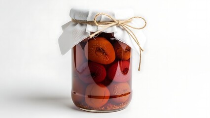 Obraz premium A jar of pickled plums in a sweet and sour brine