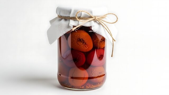 A jar of pickled plums in a sweet and sour brine