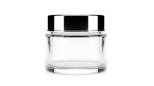 A small clear glass jar with a black lid