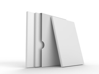 Naklejka premium Slipcase book mockup with clean white hardcover packaging on background. Professional branding template ideal for publishing, portfolio presentation, product showcase, ads and print design. 3D render