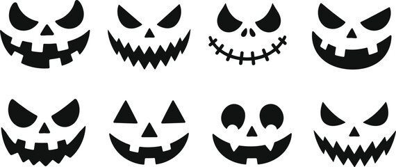 Halloween Jack O Lantern Scary Pumpkin Face Silhouette Vector Icon Set © Sheikh