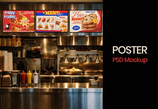 Fast Food Restaurant Menu Display Mockup PSD