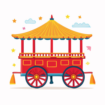 Traditional Asian Carriage with Ornate Roof and Decorative Elements