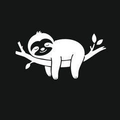 Obraz premium Cute Minimalist Cartoon Sloth Sleeping on a Tree Branch Vector Illustration