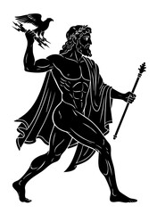 Zeus supreme Olympian god of thunder lightning and sky holding eagle and royal scepter ancient Greek mythology silhouette artwork © OS