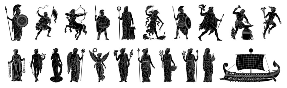 Ancient Greek Gods and Goddesses Silhouette Vector Set - Olympian Mythology Pantheon Characters Collection