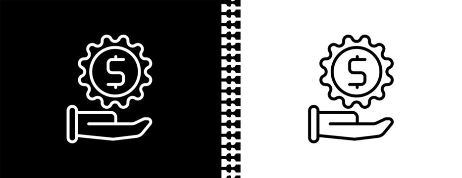 hand with money gear UI outline icon in black and white mode - business collection.