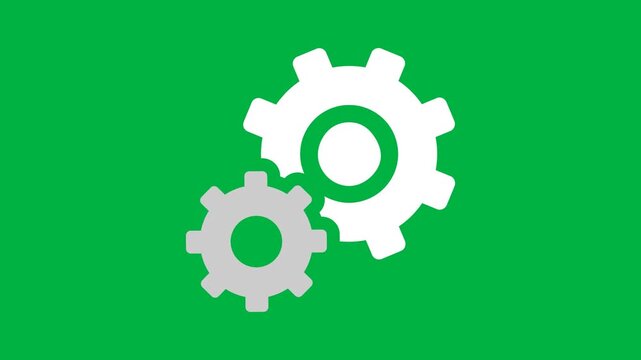 Rotating settings gears icon animation on green screen background