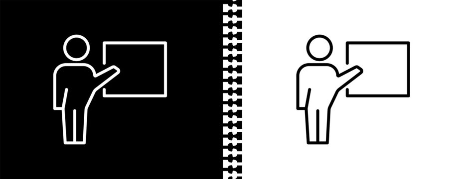 man presentation UI outline icon in black and white mode - business collection.