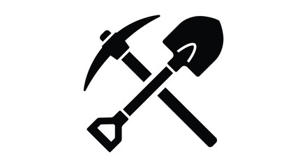 Pickaxe and shovel crossed tools black silhouette high quality professional © Mithon