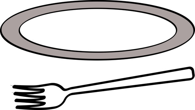 シンプルなお皿とフォークのイラスト/Simple  Illustration of Dish Plate and Fork