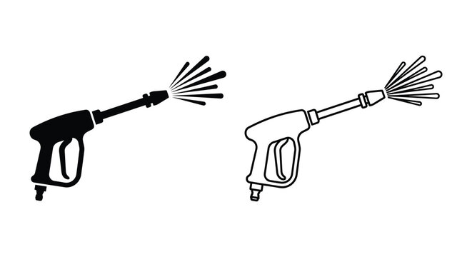 Pressure washer nozzle spraying water black and white silhouette