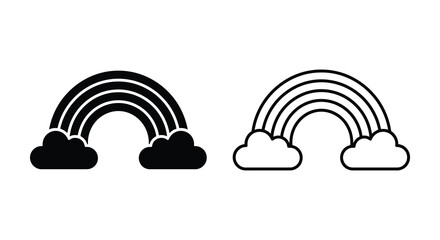 Naklejka premium Rainbow with clouds illustration in black and white silhouette