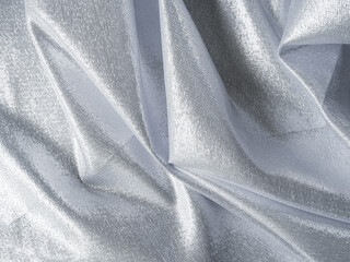 Fototapeta premium Cloth silver grey fabric background soft pattern texture abstract fashion design textile clothing silk surface wallpaper luxury, backdrop wedding christmas decoration romantic, mockup cosmetic.