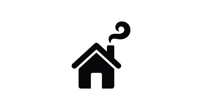 Black house with chimney silhouette on a white background silhouette