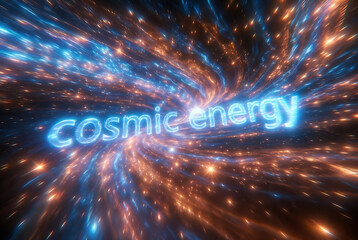Fototapeta premium Cosmic energy, represented by swirling light and particles, suggesting the vastness of space.