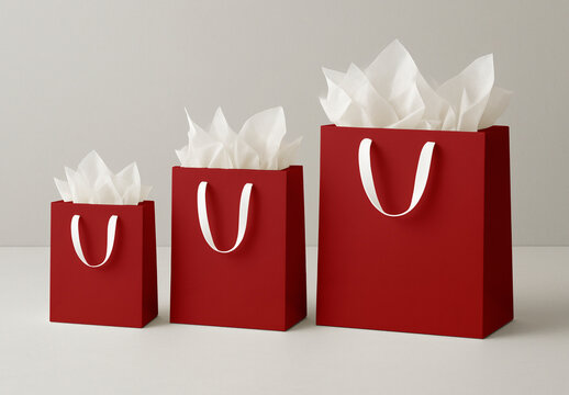 Red Shopping Bags Mockup Display PSD