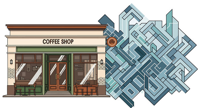 Coffee Shop Storefront with Green Trim.