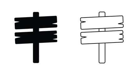 Wooden signpost with three arrows black silhouette on a white background © Mithon