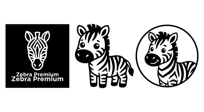 Cute zebra characters and logo designs for kids and branding