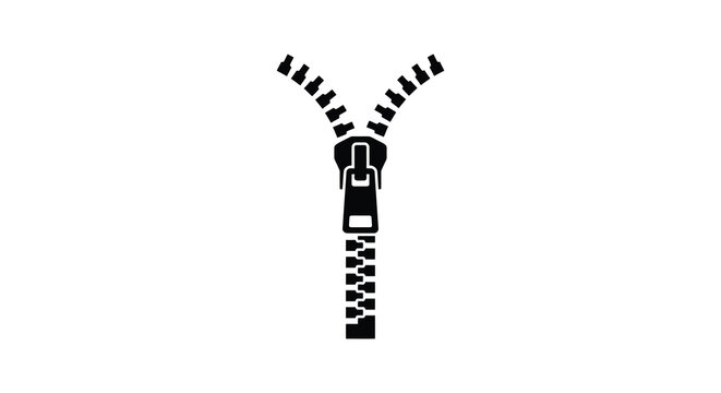 Black zipper silhouette partially open against a white background