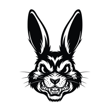 Silhouette of a menacing cartoon rabbit head with sharp teeth and long ears