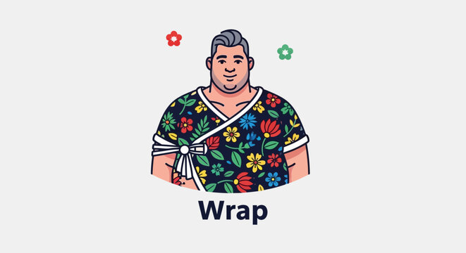 Pixel art portrait of man in floral wrap shirt