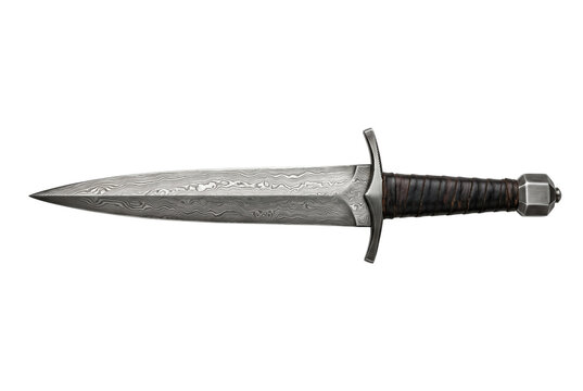 Medieval Damascus steel dagger with leather hilt