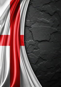England Flag St George's Cross Draped on Dark Stone Texture Background for National Day an