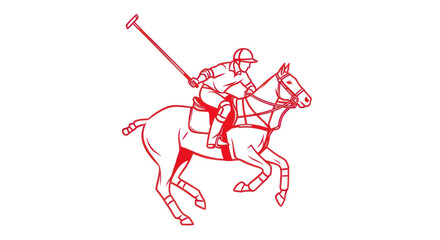 Obraz premium Polo Player on Horseback with Mallet, Red Line Art