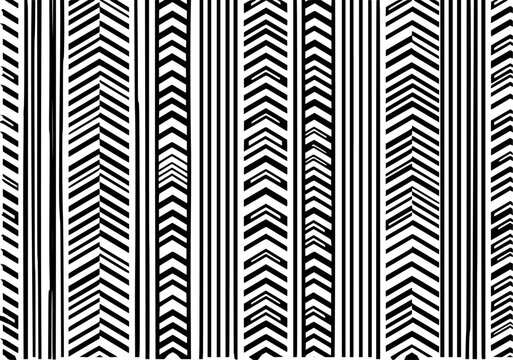 Black and white vertical geometric pattern with chevron and stripe motifs
