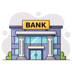 Naklejka premium Bank building facade showing entrance with columns outdoors. non editable strokes