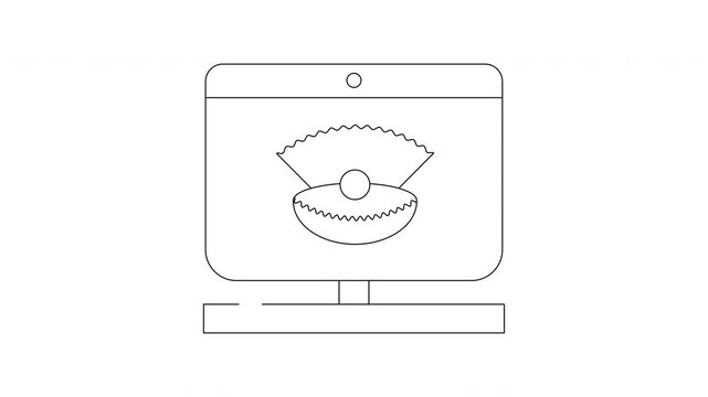 Abstract Line Art of a Computer Screen Displaying a Pearl in an Oyster.