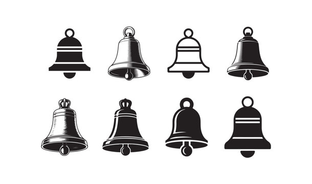 Bell vector set of black silhouettes for service school and church decoration in vintage.