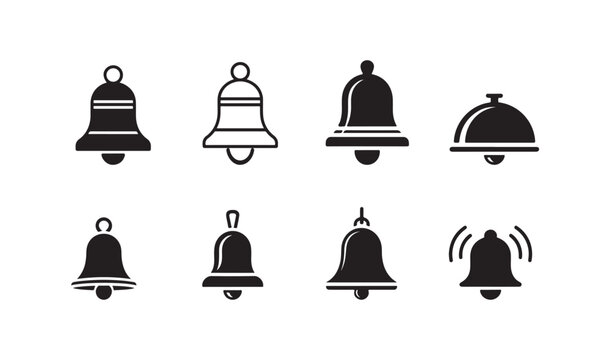 Classic bell silhouette icons for school classes church towers and service notifications.