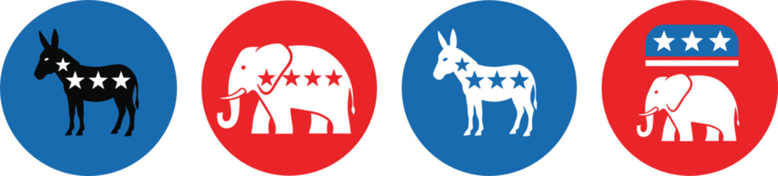  Political Party Symbol Icons Featuring Donkey and Elephant for Democratic and Republican Parties