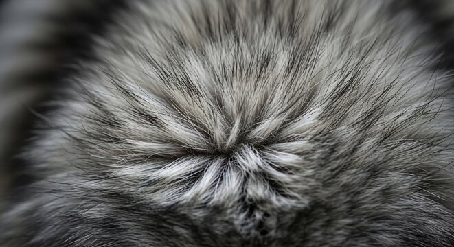 Close up of soft grey and white fox fur texture.