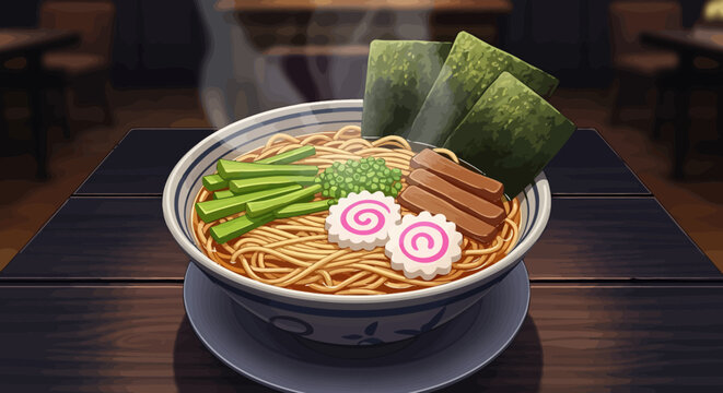 Delicious bowl of ramen noodles served.