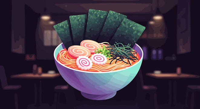 Delicious bowl of ramen noodles soup.
