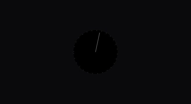 Minimalist analog clock face rotating hands on dark background animation