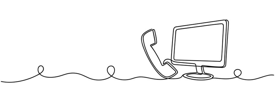 Telephone handset and computer monitor illustrated in single line. No editable stroke