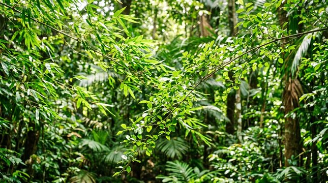 Lush Tropical Forest With Green Leaves and Trees