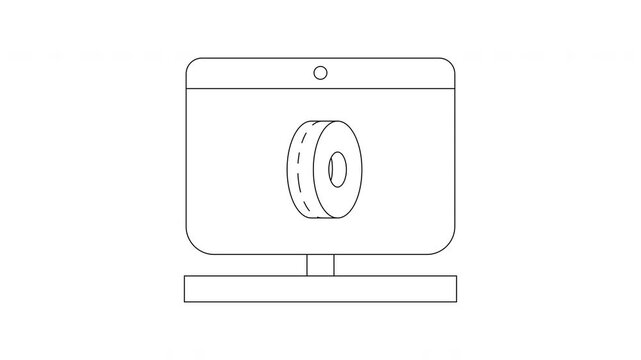 Computer Monitor Displaying a Tire Icon in Outline Style.